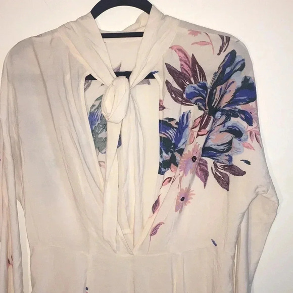 Free People Ivory Floral Tie Back Tunic Dress XS - Picture 4 of 6